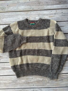 Oakton Striped Crewneck Sweater in Brown and Cream